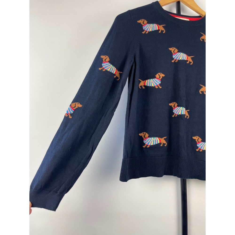 WoolOvers Womens Navy Blue Dachshund Dog Intarsia Button Back Sweater Size S - Picture 2 of 7
